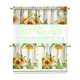thumbnail image 1 of Kitchen Curtains 24 Inch Short - 3 Panel Set, Boho Sunflower Butterfly Floral Print, Rod Pocket Window Curtain for Rustic Farmhouse, Country Vintage Summer Decor, Easy Wash, 1 of 6
