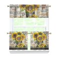thumbnail image 1 of Kitchen Curtains 24 Inch Short - 3 Panel Set, Boho Sunflower Butterfly Floral Print, Rod Pocket Window Curtain for Rustic Farmhouse, Country Vintage Summer Decor, Easy Wash, 1 of 6