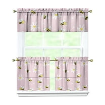 Kitchen Curtains 24 Inch Short - 3 Panel Set with Cute Bumble Bee and Honeycomb Print, Rod Pocket Window Curtain, 100% Polyester for Bee Lovers, Farmhouse, Kitchen, Living Room, Easy Wash