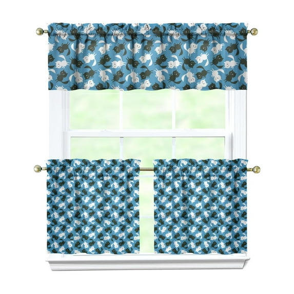 Kitchen Curtains 24 Inch Short - 3 Panel Set with Cute Cat Paw Pattern, Rod Pocket Window Curtain, 100% Polyester for Pet Lovers Farmhouse, Cafe, Kitchen, Bedroom, Easy Wash