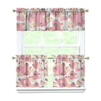 Kitchen Curtains 24 Inch Short - 3 Panel Set, Cute Cow Print Farmhouse Curtains, Rod Pocket, 100% Polyester for Rustic Farm, Kitchen, Cafe, Living Room, Easy Wash