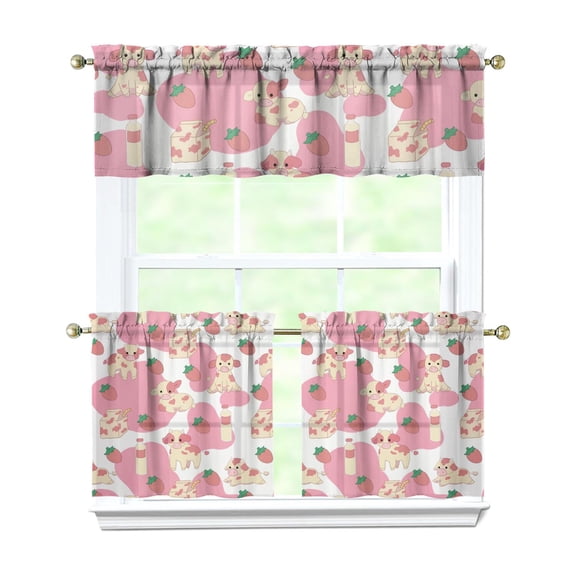 Kitchen Curtains 24 Inch Short - 3 Panel Set, Cute Cow Print Farmhouse Curtains, Rod Pocket, 100% Polyester for Rustic Farm, Kitchen, Cafe, Living Room, Easy Wash
