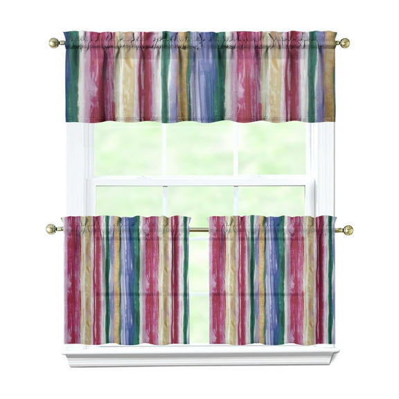 Kitchen Curtains 24 Inch Short - 3 Panel Set, Fashion Abstract Geometric Print, Rod Pocket Window Curtains 100% Polyester, Stylish Modern Valance for Farmhouse, Cafe, Living Room, Bedroom, Easy Wash