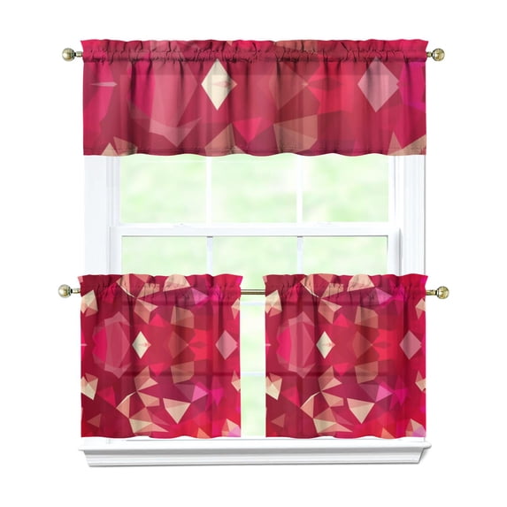 Kitchen Curtains 24 Inch Short - 3 Panel Set, Fashion Abstract Geometric Print, Rod Pocket Window Curtains 100% Polyester, Stylish Modern Valance for Farmhouse, Cafe, Living Room, Bedroom, Easy Wash