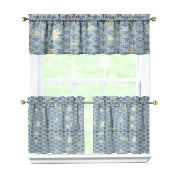 Kitchen Curtains 24 Inch Short - 3 Panel Set, Mermaid Ocean Underwater Coral Design, Rod Pocket Window Curtain, 100% Polyester, Easy Wash for Farmhouse, Nautical Kitchen, Bathroom
