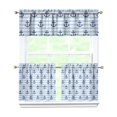 thumbnail image 1 of Kitchen Curtains 24 Inch Short - 3 Panel Set, Nautical Anchor Lighthouse Coastal Design, Rod Pocket Window Curtain for Beach House, Marine Ocean Wave Pattern, Easy Wash, 1 of 6