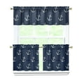 thumbnail image 1 of Kitchen Curtains 24 Inch Short - 3 Panel Set, Nautical Anchor Lighthouse Coastal Design, Rod Pocket Window Curtain for Beach House, Marine Ocean Wave Pattern, Easy Wash, 1 of 6