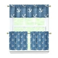 thumbnail image 1 of Kitchen Curtains 24 Inch Short - 3 Panel Set, Nautical Anchor Lighthouse Coastal Design, Rod Pocket Window Curtain for Beach House, Marine Ocean Wave Pattern, Easy Wash, 1 of 6