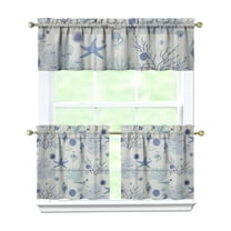 Kitchen Curtains 24 Inch Short - 3 Panel Set, Nautical Starfish Beach Seashell Mermaid Theme, Rod Pocket Window Curtain for Tropical Farmhouse, Easy Wash