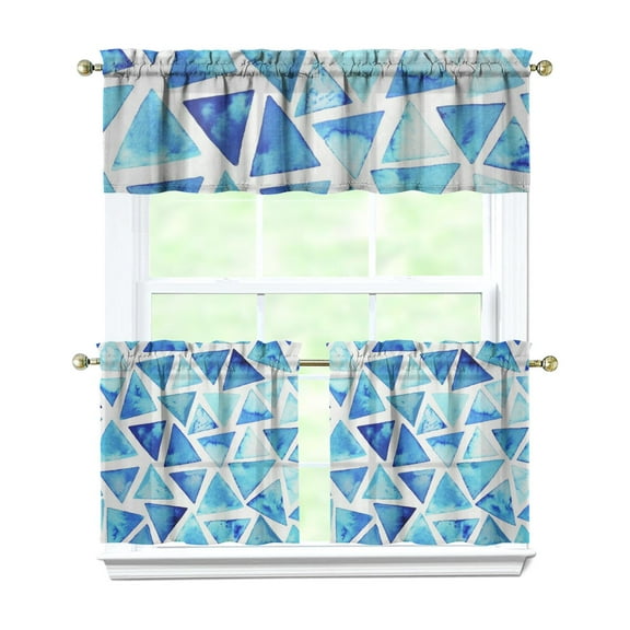 Kitchen Curtains 24 Inch Short - 3 Panel Set, Rod Pocket Window Curtain, 100% Polyester for Farmhouse, Cafe, Kitchen, Living Room, Bedroom, Rustic Buffalo Plaid & Geometric Design, Easy Wash