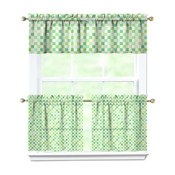 Kitchen Curtains 24 Inch Short - 3 Panel Set, Rod Pocket Window Curtain, 100% Polyester for Farmhouse, Cafe, Kitchen, Living Room, Bedroom, Rustic Buffalo Plaid & Geometric Design, Easy Wash