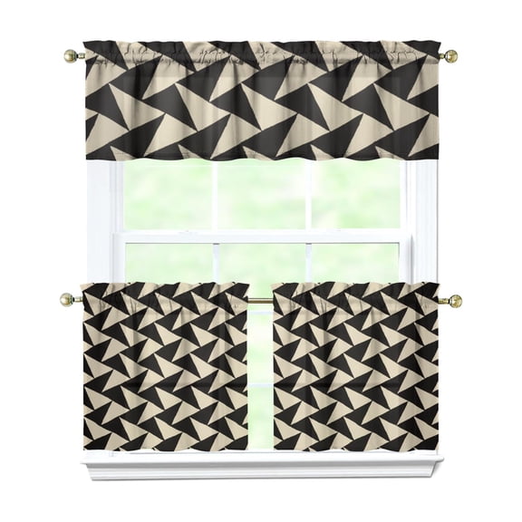 Kitchen Curtains 24 Inch Short - 3 Panel Set, Rod Pocket Window Curtain, 100% Polyester for Farmhouse, Cafe, Kitchen, Living Room, Bedroom, Rustic Buffalo Plaid & Geometric Design, Easy Wash