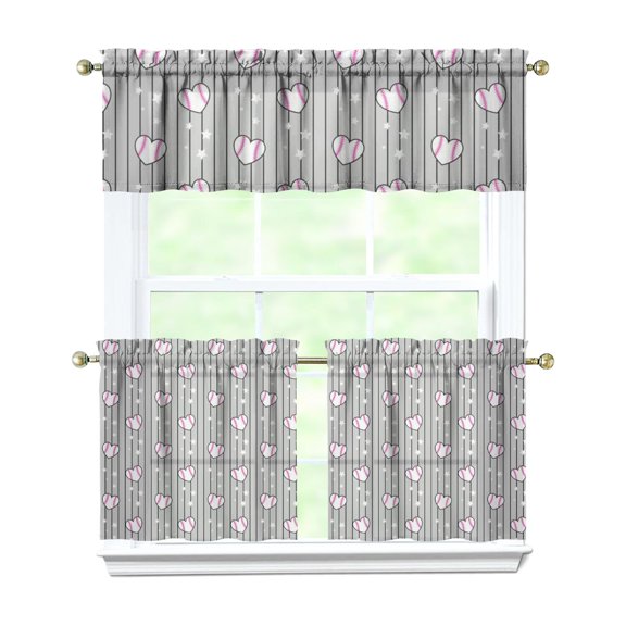 Kitchen Curtains 24 Inch Short - 3 Panel Set, Rod Pocket Window Curtain, 100% Polyester for Farmhouse, Cafe, Kitchen, Living Room, Bedroom, Sports-Themed Design, Easy Wash