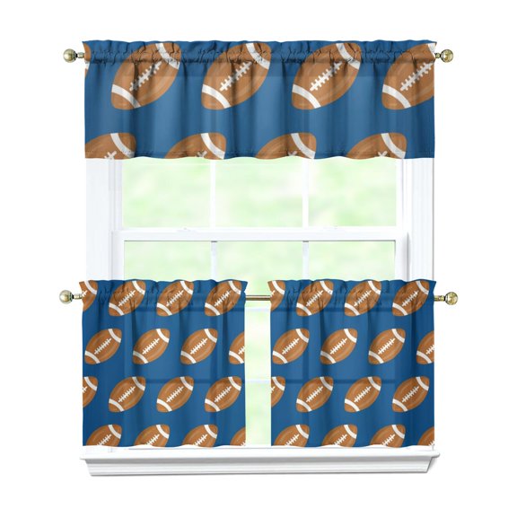 Kitchen Curtains 24 Inch Short - 3 Panel Set, Rod Pocket Window Curtain, 100% Polyester for Farmhouse, Cafe, Kitchen, Living Room, Bedroom, Sports-Themed Design, Easy Wash