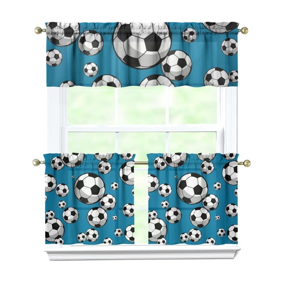 Kitchen Curtains 24 Inch Short - 3 Panel Set, Rod Pocket Window Curtain, 100% Polyester for Farmhouse, Cafe, Kitchen, Living Room, Bedroom, Sports-Themed Design, Easy Wash