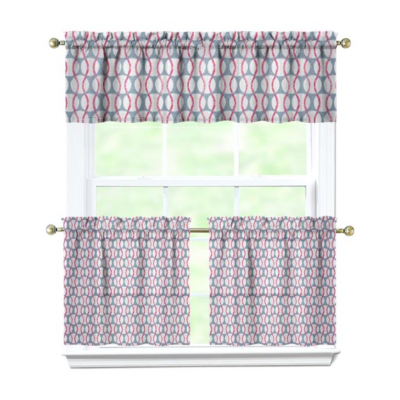 Kitchen Curtains 24 Inch Short - 3 Panel Set, Rod Pocket Window Curtain, 100% Polyester for Farmhouse, Cafe, Kitchen, Living Room, Bedroom, Sports-Themed Design, Easy Wash