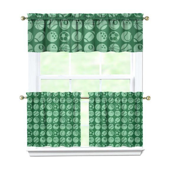 Kitchen Curtains 24 Inch Short - 3 Panel Set, Rod Pocket Window Curtain, 100% Polyester for Farmhouse, Cafe, Kitchen, Living Room, Bedroom, Sports-Themed Design, Easy Wash