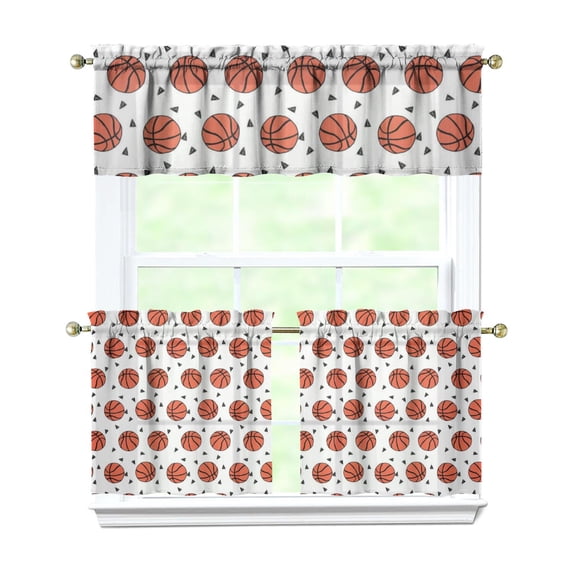 Kitchen Curtains 24 Inch Short - 3 Panel Set, Rod Pocket Window Curtain, 100% Polyester for Farmhouse, Cafe, Kitchen, Living Room, Bedroom, Sports-Themed Design, Easy Wash