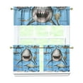 thumbnail image 1 of Kitchen Curtains 24 Inch Short - 3 Panel Set, Shark Whale Dolphin Ocean Theme, Rod Pocket Window Curtain, 100% Polyester for Nautical Farmhouse Kitchen, Easy Wash, 1 of 6