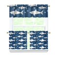 thumbnail image 1 of Kitchen Curtains 24 Inch Short - 3 Panel Set, Shark Whale Dolphin Ocean Theme, Rod Pocket Window Curtain, 100% Polyester for Nautical Farmhouse Kitchen, Easy Wash, 1 of 6