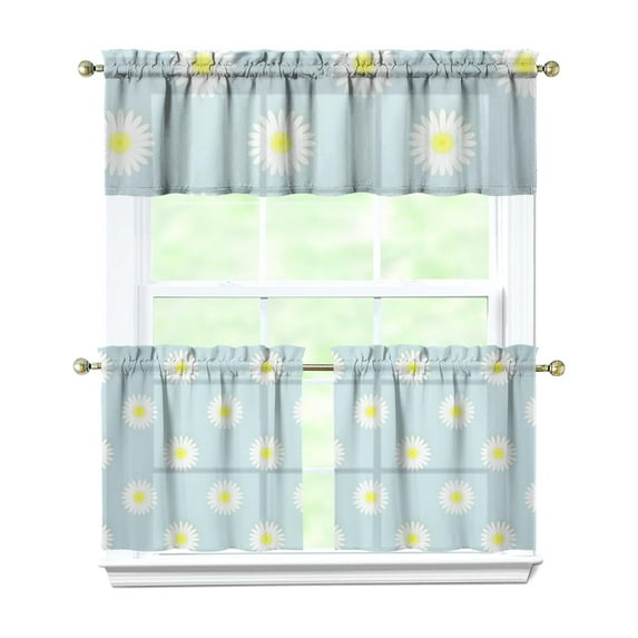 Kitchen Curtains 24 Inch Short - 3 Panel Set, Vintage Floral Butterfly Bee Botanical Print, Rod Pocket Window Curtain for Farmhouse, Modern Rustic, Spring Summer Decor, Easy Wash