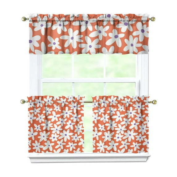 Kitchen Curtains 24 Inch Short - 3 Panel Set, Vintage Floral Butterfly Bee Botanical Print, Rod Pocket Window Curtain for Farmhouse, Modern Rustic, Spring Summer Decor, Easy Wash