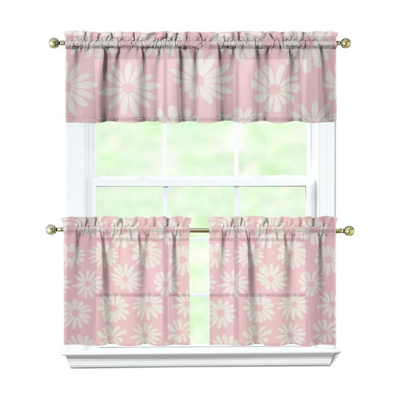Kitchen Curtains 24 Inch Short - 3 Panel Set, Vintage Floral Butterfly Bee Botanical Print, Rod Pocket Window Curtain for Farmhouse, Modern Rustic, Spring Summer Decor, Easy Wash