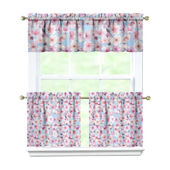 Kitchen Curtains 24 Inch Short - 3 Panel Set, Vintage Floral Butterfly Bee Botanical Print, Rod Pocket Window Curtain for Farmhouse, Modern Rustic, Spring Summer Decor, Easy Wash