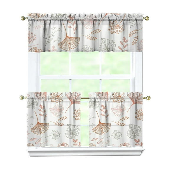 Kitchen Curtains 24 Inch Short - 3 Panel Set, Vintage Floral Butterfly Bee Botanical Print, Rod Pocket Window Curtain for Farmhouse, Modern Rustic, Spring Summer Decor, Easy Wash