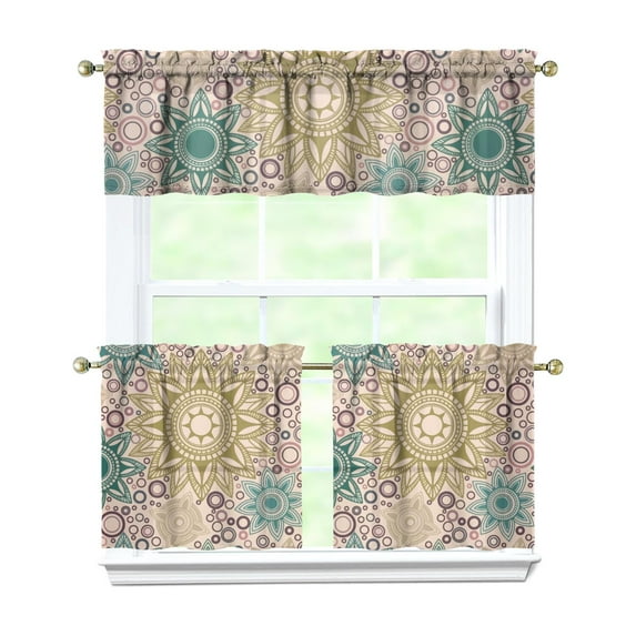 Kitchen Curtains 24 Inch Short - 3 Panel Set, Vintage Floral Butterfly Bee Botanical Print, Rod Pocket Window Curtain for Farmhouse, Modern Rustic, Spring Summer Decor, Easy Wash