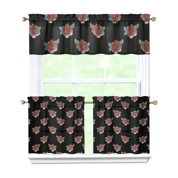 Kitchen Curtains 24 Inch Short - 3 Panel Set, Vintage Floral Butterfly Bee Botanical Print, Rod Pocket Window Curtain for Farmhouse, Modern Rustic, Spring Summer Decor, Easy Wash