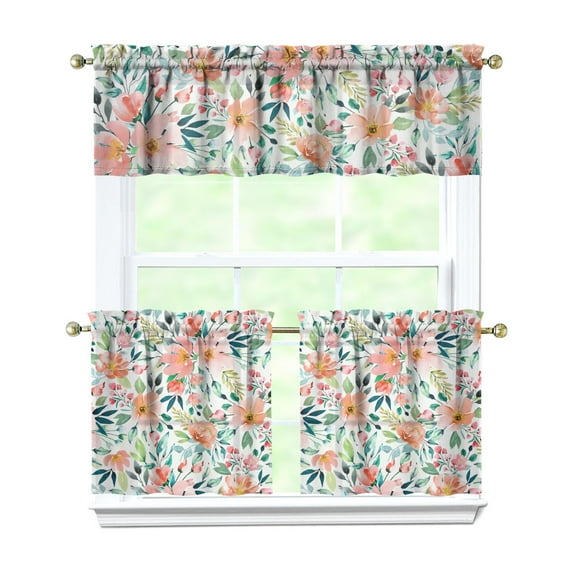 Kitchen Curtains 24 Inch Short - 3 Panel Set, Vintage Floral Butterfly Bee Botanical Print, Rod Pocket Window Curtain for Farmhouse, Modern Rustic, Spring Summer Decor, Easy Wash