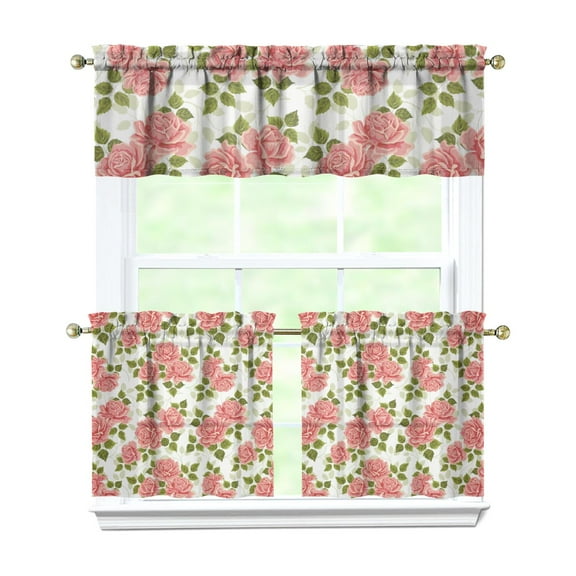 Kitchen Curtains 24 Inch Short - 3 Panel Set, Vintage Floral Butterfly Bee Botanical Print, Rod Pocket Window Curtain for Farmhouse, Modern Rustic, Spring Summer Decor, Easy Wash