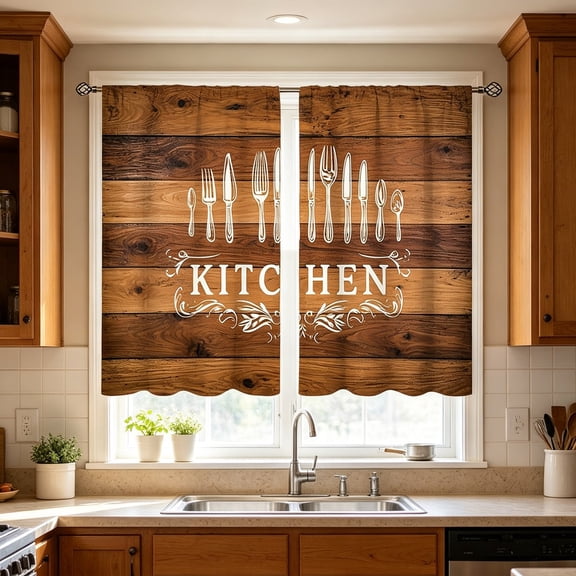 Kitchen Curtains 2D Printed Short Panels 1 Pair, Washable & Easy to Install, Stylish Window Treatments Suitable for Bedroom, Bathroom, Small Windows & Kitchen Spaces, Tier Curtains