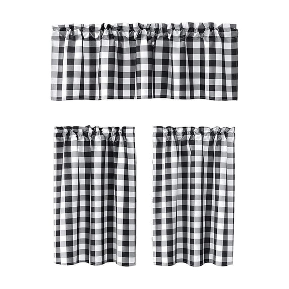 Kitchen Curtains 3 Piece Set, Semi-Sheer Polyester Window Valance and Tiers, Light Filtering Heat Insulating Small Cafe Curtains for Basement Bedroom, 54x18 and 28x39 Inches