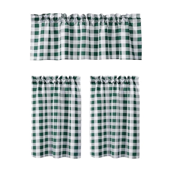 Kitchen Curtains 3 Piece Set, Semi-Sheer Polyester Window Valance and Tiers, Light Filtering Heat Insulating Small Cafe Curtains for Basement Bedroom, 54x18 and 28x39 Inches
