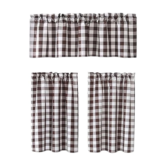 Kitchen Curtains 3 Piece Set, Semi-Sheer Polyester Window Valance and Tiers, Light Filtering Heat Insulating Small Cafe Curtains for Basement Bedroom, 54x18 and 28x39 Inches