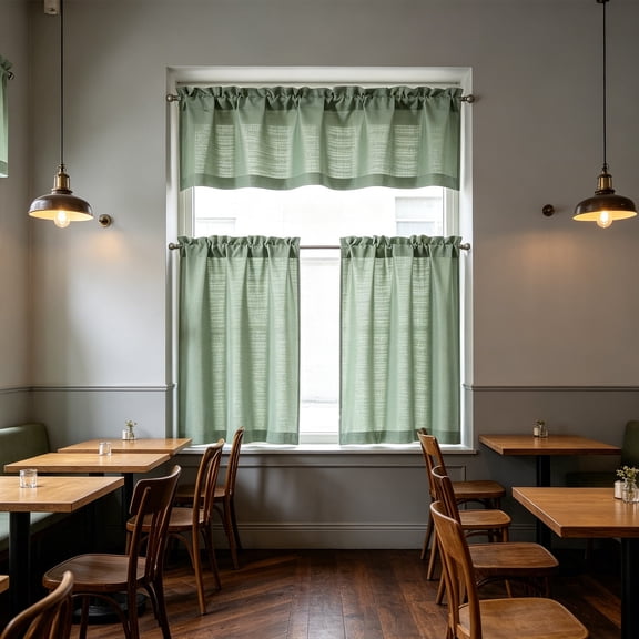Kitchen Curtains 3 Piece Set Small Cafe Valance and Tiers Semi Sheer Light Filtering Heat Insulating Window for Basement and Coffee Bar