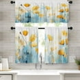 thumbnail image 1 of Kitchen Curtains 3 Piece Set,Yellow and Blue Curtains for Kitchen Windows,Abstract Oil Painting Flowers Leaves Future Stylish Golden Kitchen Curtains Valance for Cafe Living Room Window Decor, 1 of 1