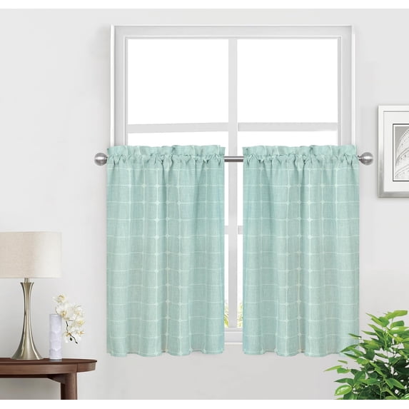 Kitchen Curtains 36 Inch Cafe Curtain Tiers Boho Linen Textured Short Curtains for Bathroom Farmhouse Small Window Curtain Rod Pocket 2 Panels (Light Green)