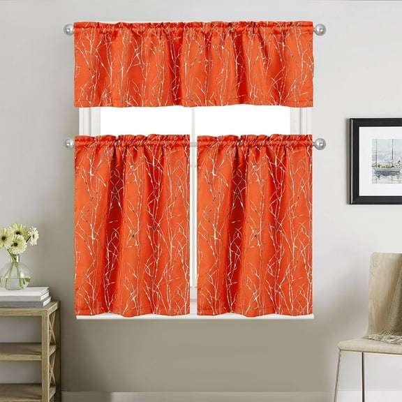 Kitchen Curtains 36 Inch Length Sets with Valance, 3 Piece Rod pocket Thermal Insulated Room Darkening Blackout Curtains For Kitchen, Bedroom And Bath Room(52X18+26X36 Inch, Burnt Orange,3 Pieces)