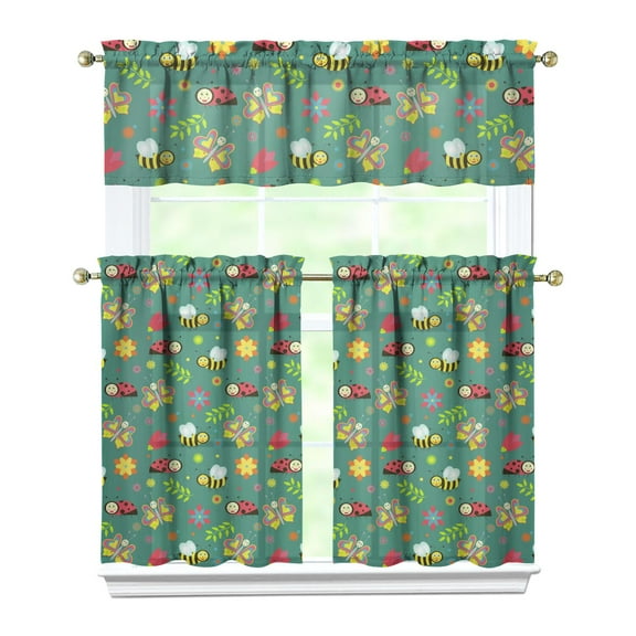 Kitchen Curtains 36 Inch Short - 3 Panel Set with Cute Bumble Bee and Honeycomb Print, Rod Pocket Window Curtain, 100% Polyester for Bee Lovers, Farmhouse, Kitchen, Living Room, Easy Wash