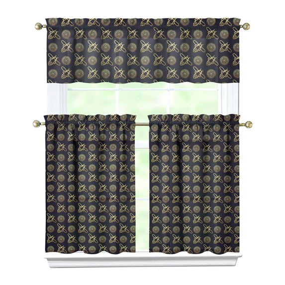Kitchen Curtains 36 Inch Short - 3 Panel Set with Cute Bumble Bee and Honeycomb Print, Rod Pocket Window Curtain, 100% Polyester for Bee Lovers, Farmhouse, Kitchen, Living Room, Easy Wash