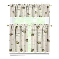 Kitchen Curtains 36 Inch Short - 3 Panel Set with Cute Bumble Bee and Honeycomb Print, Rod Pocket Window Curtain, 100% Polyester for Bee Lovers, Farmhouse, Kitchen, Living Room, Easy Wash