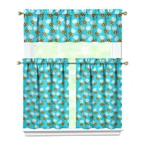 Kitchen Curtains 36 Inch Short - 3 Panel Set with Cute Bumble Bee and Honeycomb Print, Rod Pocket Window Curtain, 100% Polyester for Bee Lovers, Farmhouse, Kitchen, Living Room, Easy Wash