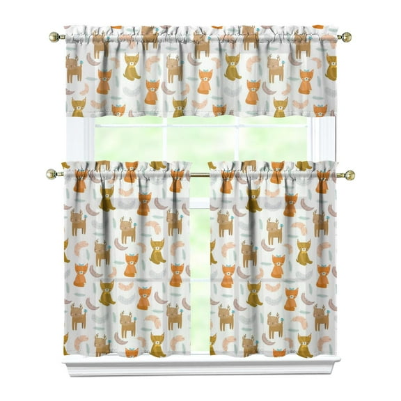 Kitchen Curtains 36 Inch Short - 3 Panel Set with Cute Cat Paw Pattern, Rod Pocket Window Curtain, 100% Polyester for Pet Lovers Farmhouse, Cafe, Kitchen, Bedroom, Easy Wash