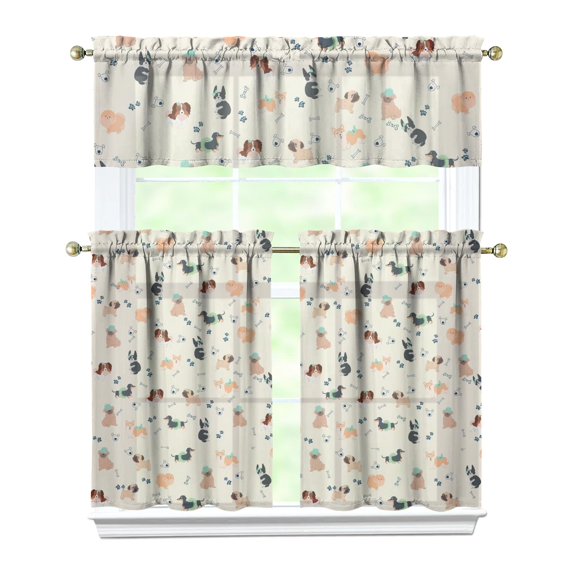 Kitchen Curtains 36 Inch Short - 3 Panel Set with Cute Cat Paw Pattern, Rod Pocket Window Curtain, 100% Polyester for Pet Lovers Farmhouse, Cafe, Kitchen, Bedroom, Easy Wash