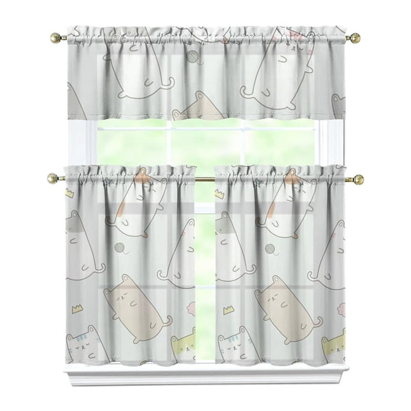 Kitchen Curtains 36 Inch Short - 3 Panel Set with Cute Cat Paw Pattern, Rod Pocket Window Curtain, 100% Polyester for Pet Lovers Farmhouse, Cafe, Kitchen, Bedroom, Easy Wash