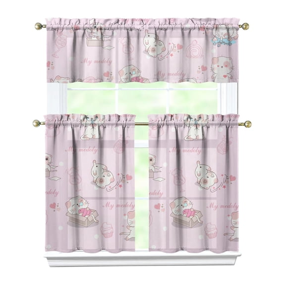 Kitchen Curtains 36 Inch Short - 3 Panel Set with Cute Cat Paw Pattern, Rod Pocket Window Curtain, 100% Polyester for Pet Lovers Farmhouse, Cafe, Kitchen, Bedroom, Easy Wash