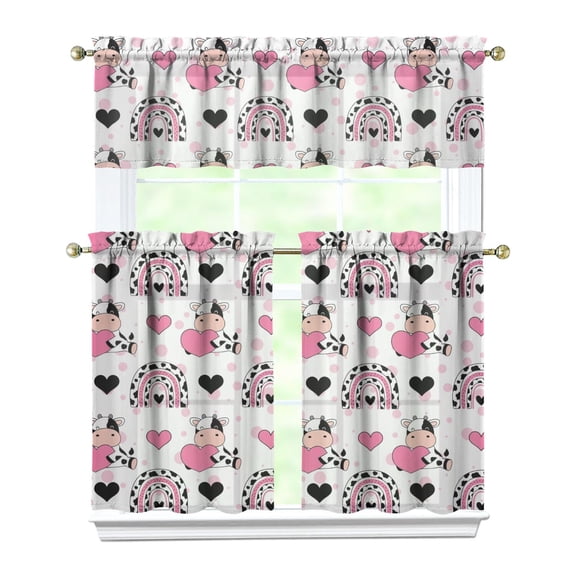 Kitchen Curtains 36 Inch Short - 3 Panel Set, Cute Cow Print Farmhouse Curtains, Rod Pocket, 100% Polyester for Rustic Farm, Kitchen, Cafe, Living Room, Easy Wash